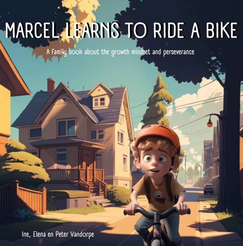 Cover of the book 'Marcel learns to ride a bike - a family book about the growth mindset and perseverance'. 