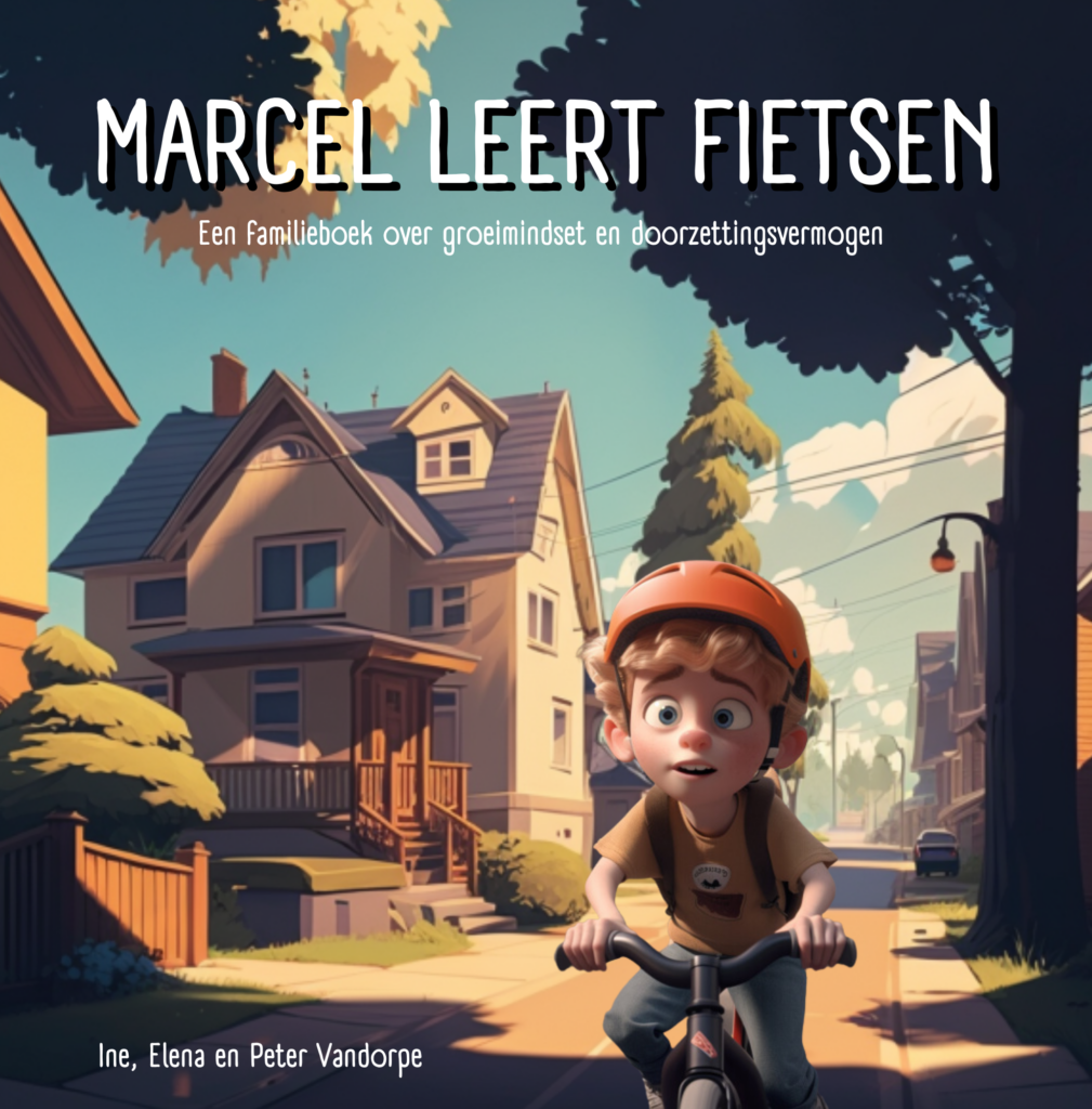 Cover van het boek 'Marcel leert fietsen - een familieboek over groeimindset en doorzettingsvermogen'.