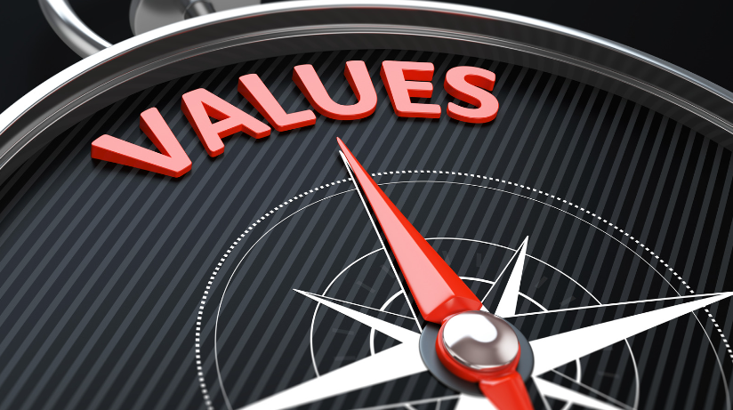 Illustration of a compass pointing north - towards values - as a symbol for the power of values. Begin with the End in Mind.