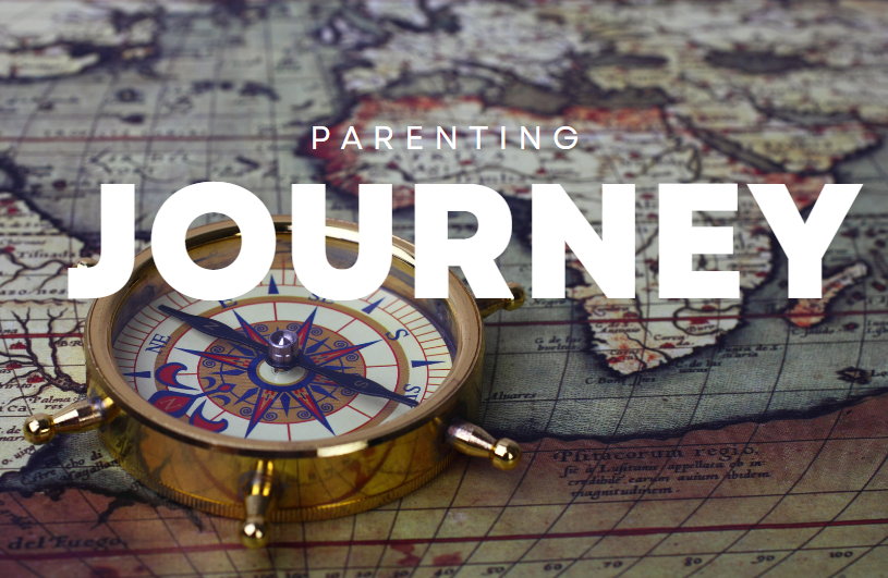 Een kaart en kompas en opschrift: 'parenting journey'