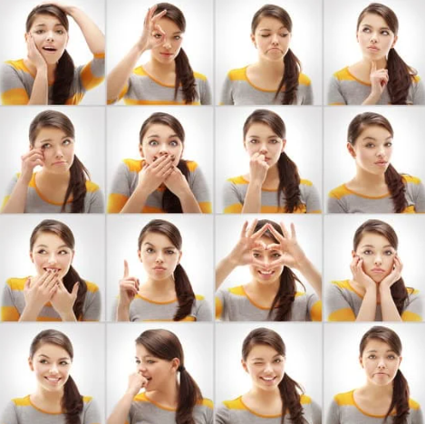 Vrouw die verschillende emotionele toestanden uitbeeldt.