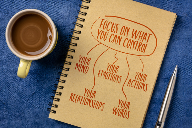 Boek met opschrift 'Focus on what you can control'